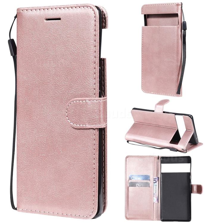 Retro Greek Classic Smooth PU Leather Wallet Phone Case for Google Pixel 6 Pro - Rose Gold