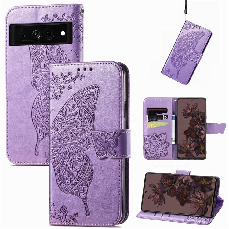 Embossing Mandala Flower Butterfly Leather Wallet Case for Google Pixel 7 - Light Purple
