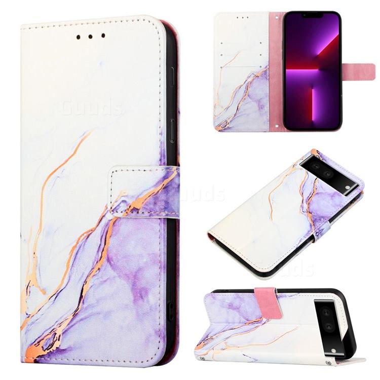Purple White Marble Leather Wallet Protective Case for Google Pixel 7