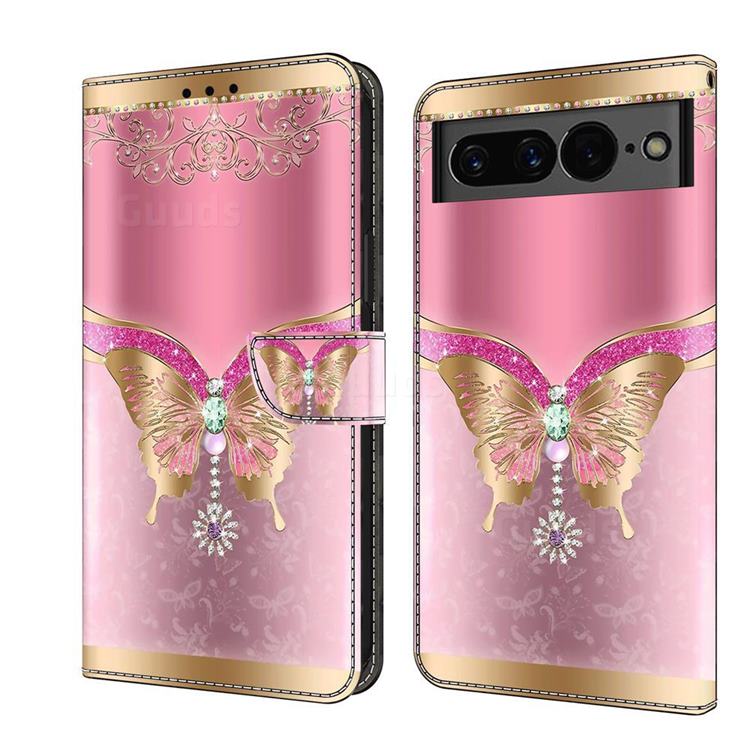 Pink Diamond Butterfly Crystal PU Leather Protective Wallet Case Cover for Google Pixel 7