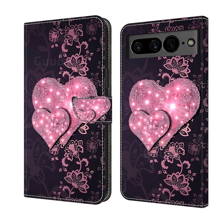 Lace Heart Crystal PU Leather Protective Wallet Case Cover for Google Pixel 7