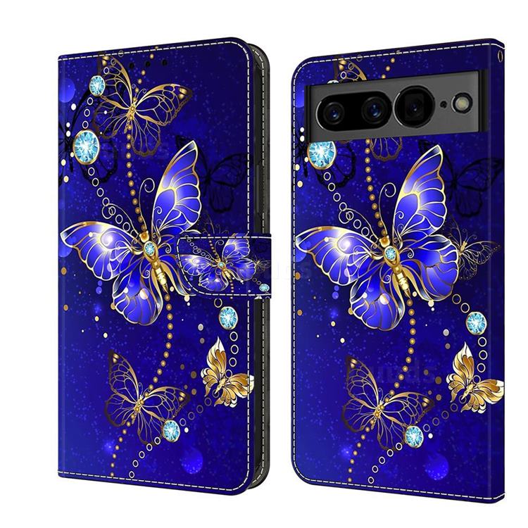 Blue Diamond Butterfly Crystal PU Leather Protective Wallet Case Cover for Google Pixel 7