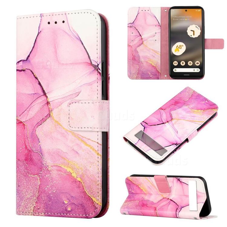 Pink Purple Marble Leather Wallet Protective Case for Google Pixel 7A