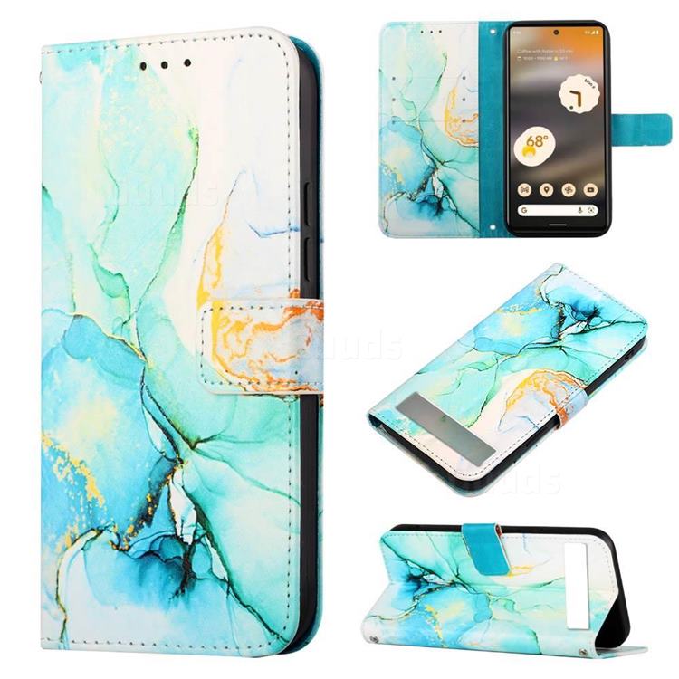 Green Illusion Marble Leather Wallet Protective Case for Google Pixel 7A