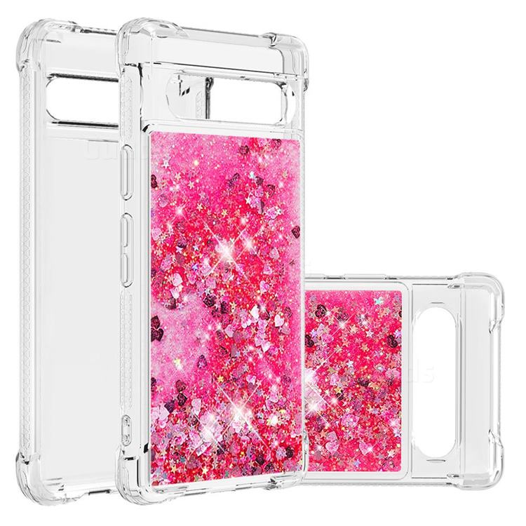 Dynamic Liquid Glitter Sand Quicksand TPU Case for Google Pixel 7A - Pink Love Heart
