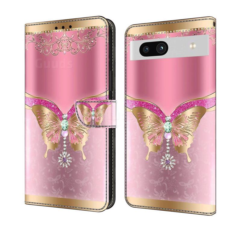 Pink Diamond Butterfly Crystal PU Leather Protective Wallet Case Cover for Google Pixel 7A
