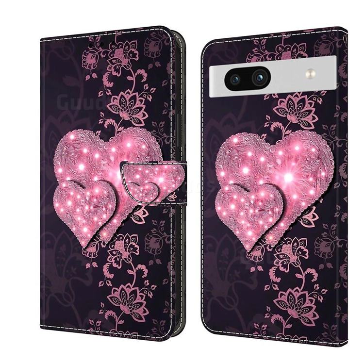 Lace Heart Crystal PU Leather Protective Wallet Case Cover for Google Pixel 7A