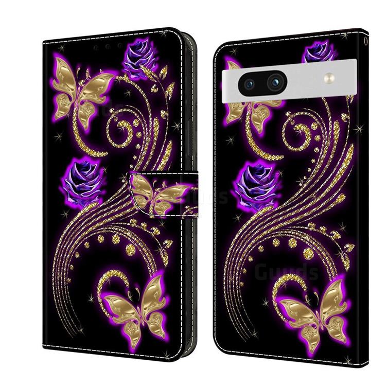 Purple Flower Butterfly Crystal PU Leather Protective Wallet Case Cover for Google Pixel 7A