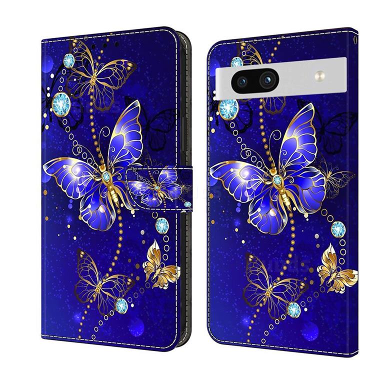Blue Diamond Butterfly Crystal PU Leather Protective Wallet Case Cover for Google Pixel 7A