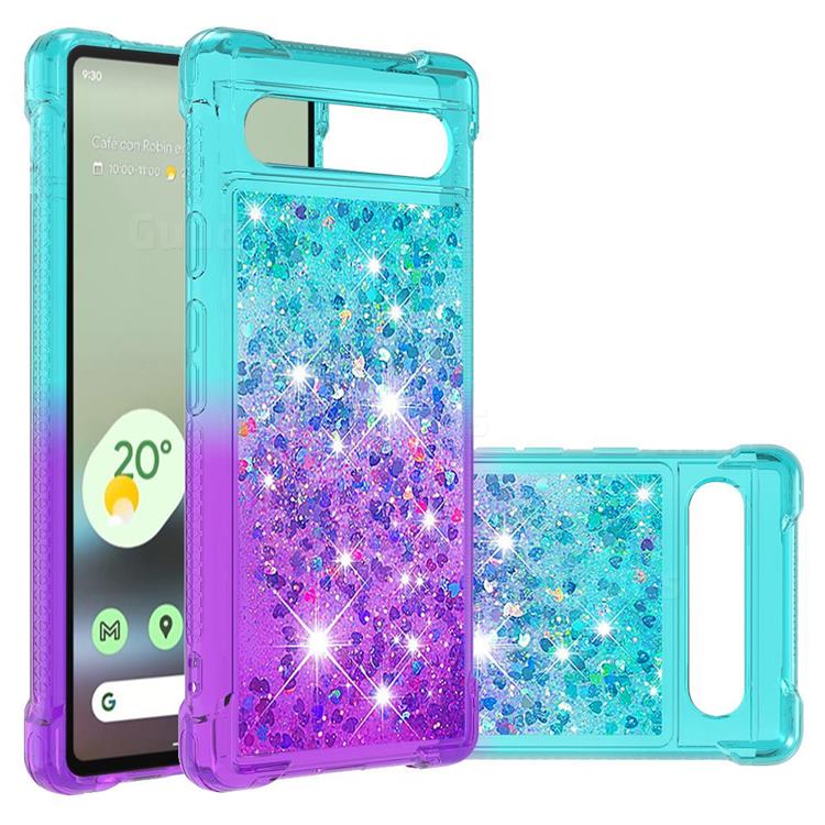 Rainbow Gradient Liquid Glitter Quicksand Sequins Phone Case for Google Pixel 7A - Blue Purple