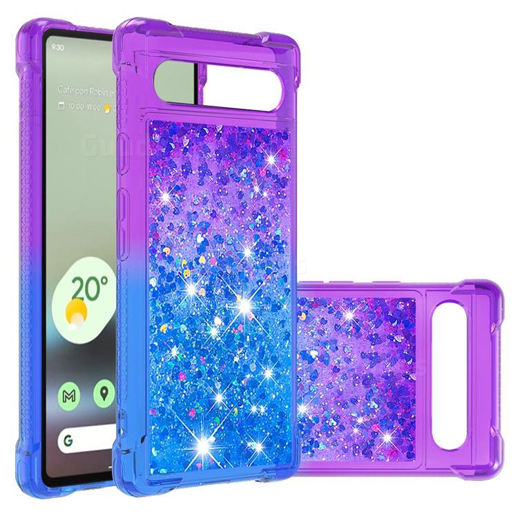 Rainbow Gradient Liquid Glitter Quicksand Sequins Phone Case for Google Pixel 7A - Purple Blue
