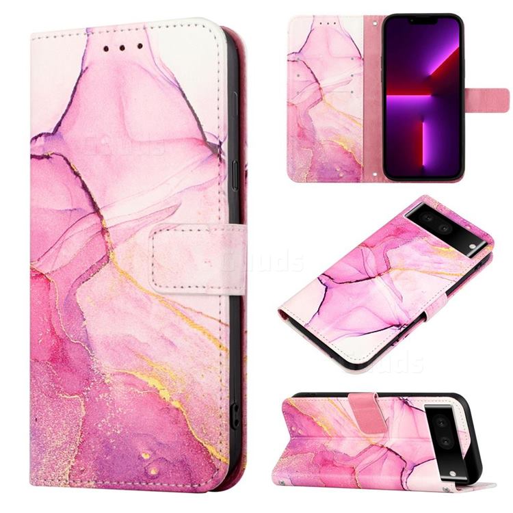 Pink Purple Marble Leather Wallet Protective Case for Google Pixel 7 Pro