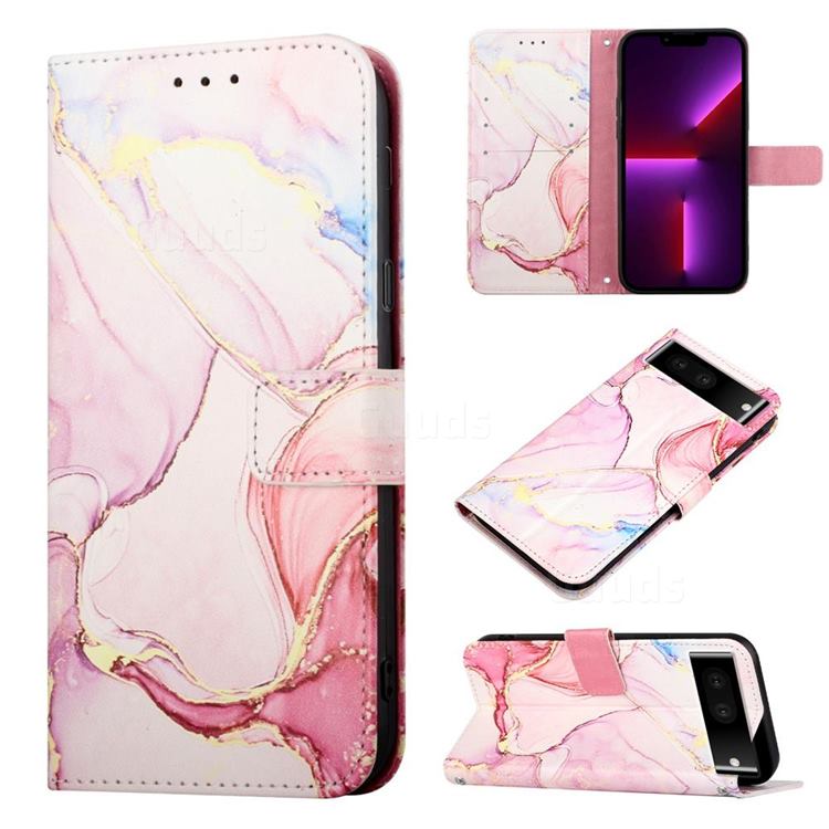Rose Gold Marble Leather Wallet Protective Case for Google Pixel 7 Pro