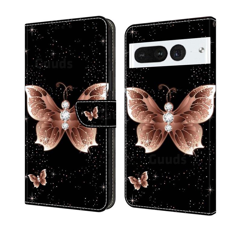Black Diamond Butterfly Crystal PU Leather Protective Wallet Case Cover for Google Pixel 7 Pro