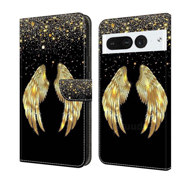 Golden Angel Wings Crystal PU Leather Protective Wallet Case Cover for Google Pixel 7 Pro