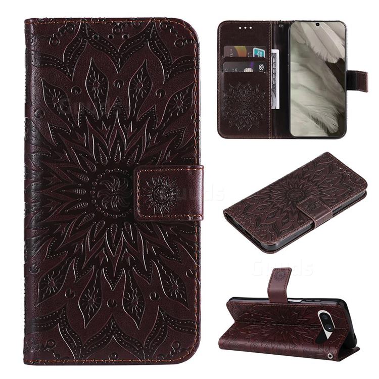 Embossing Sunflower Leather Wallet Case for Google Pixel 8 - Brown