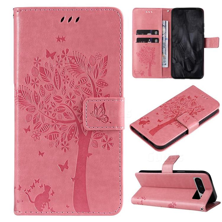 Embossing Butterfly Tree Leather Wallet Case for Google Pixel 8 Pro - Pink