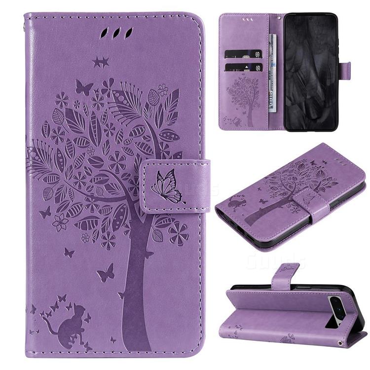 Embossing Butterfly Tree Leather Wallet Case for Google Pixel 8 Pro - Violet