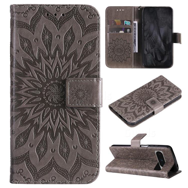 Embossing Sunflower Leather Wallet Case for Google Pixel 8 Pro - Gray