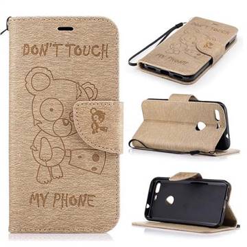 Intricate Embossing Chainsaw Bear Leather Wallet Case for Google Pixel XL - Golden