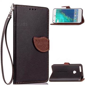 Leaf Buckle Litchi Leather Wallet Phone Case for Google Pixel XL - Black
