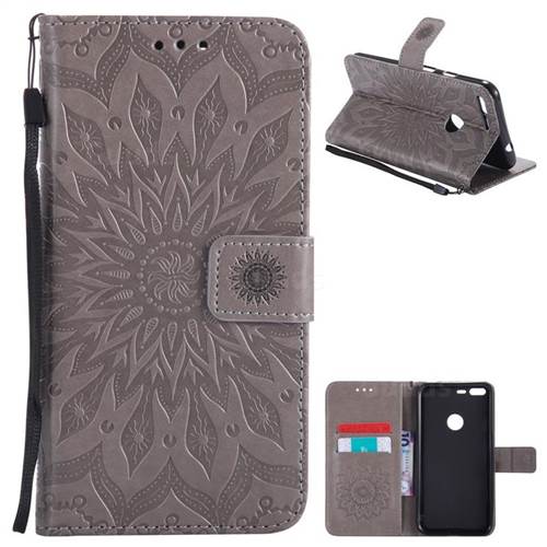 Embossing Sunflower Leather Wallet Case for Google Pixel XL - Gray