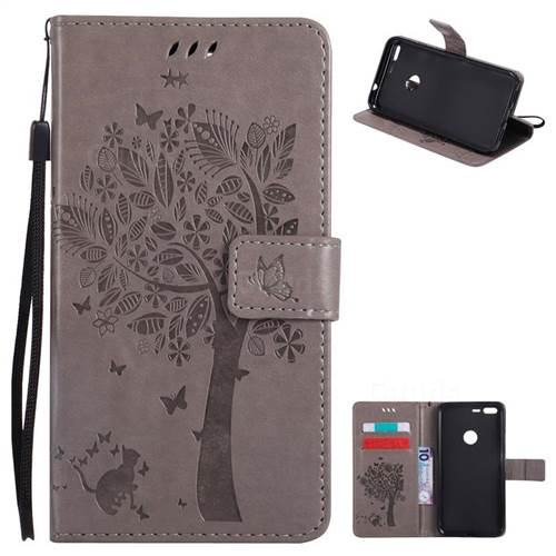 Embossing Butterfly Tree Leather Wallet Case for Google Pixel XL - Grey