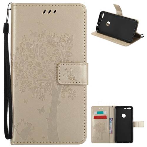 Embossing Butterfly Tree Leather Wallet Case for Google Pixel XL - Champagne