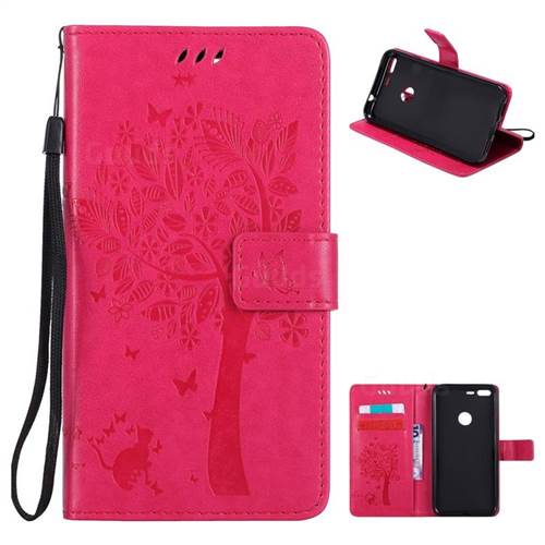 Embossing Butterfly Tree Leather Wallet Case for Google Pixel XL - Rose