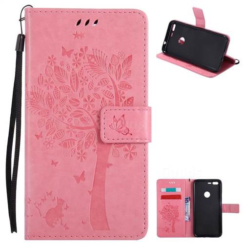 Embossing Butterfly Tree Leather Wallet Case for Google Pixel XL - Pink