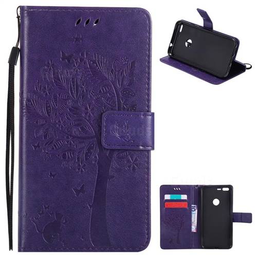 Embossing Butterfly Tree Leather Wallet Case for Google Pixel XL - Purple