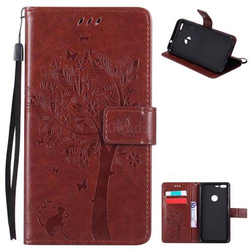 Embossing Butterfly Tree Leather Wallet Case for Google Pixel XL - Brown