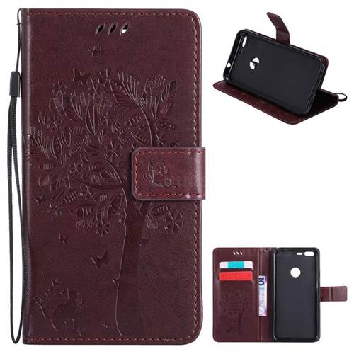 Embossing Butterfly Tree Leather Wallet Case for Google Pixel XL - Coffee
