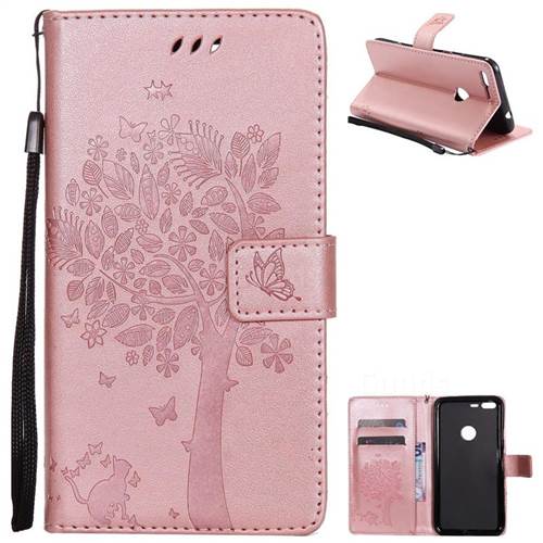 Embossing Butterfly Tree Leather Wallet Case for Google Pixel XL - Rose Pink