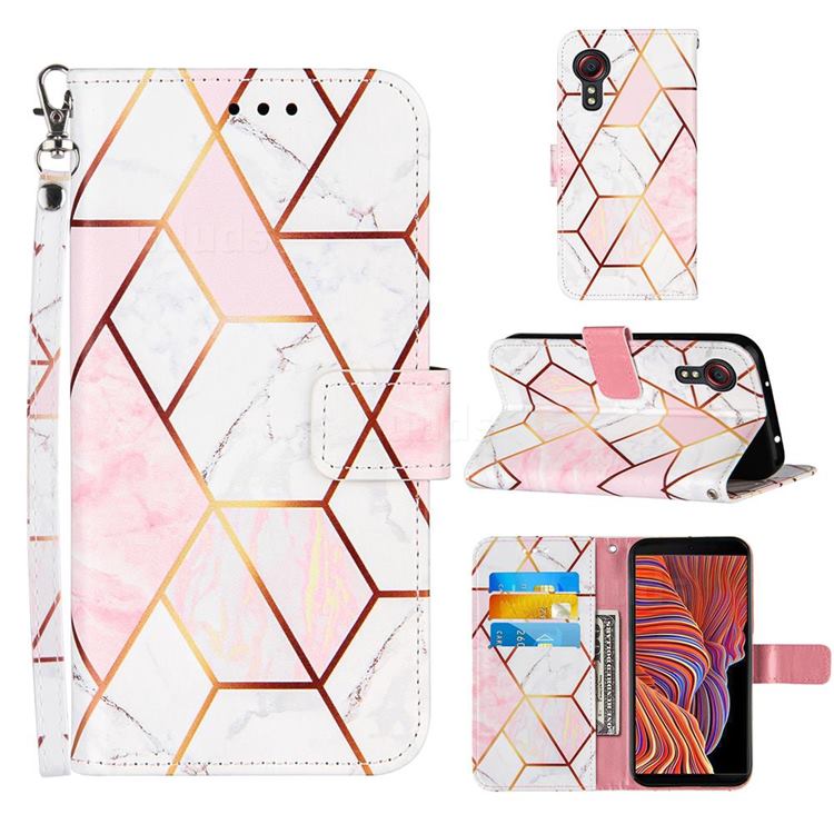Pink White Stitching Color Marble Leather Wallet Case for Samsung Galaxy Xcover 5