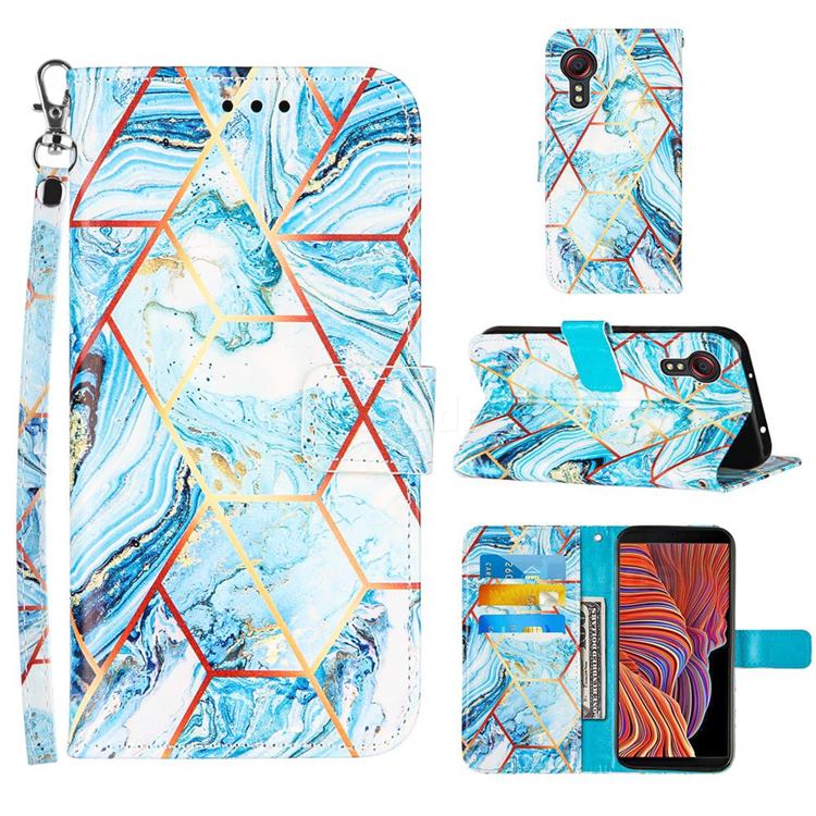 Lake Blue Stitching Color Marble Leather Wallet Case for Samsung Galaxy Xcover 5