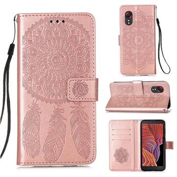 Embossing Dream Catcher Mandala Flower Leather Wallet Case for Samsung Galaxy Xcover 5 - Rose Gold