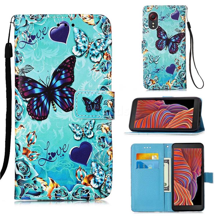 Love Butterfly Matte Leather Wallet Phone Case for Samsung Galaxy Xcover 5
