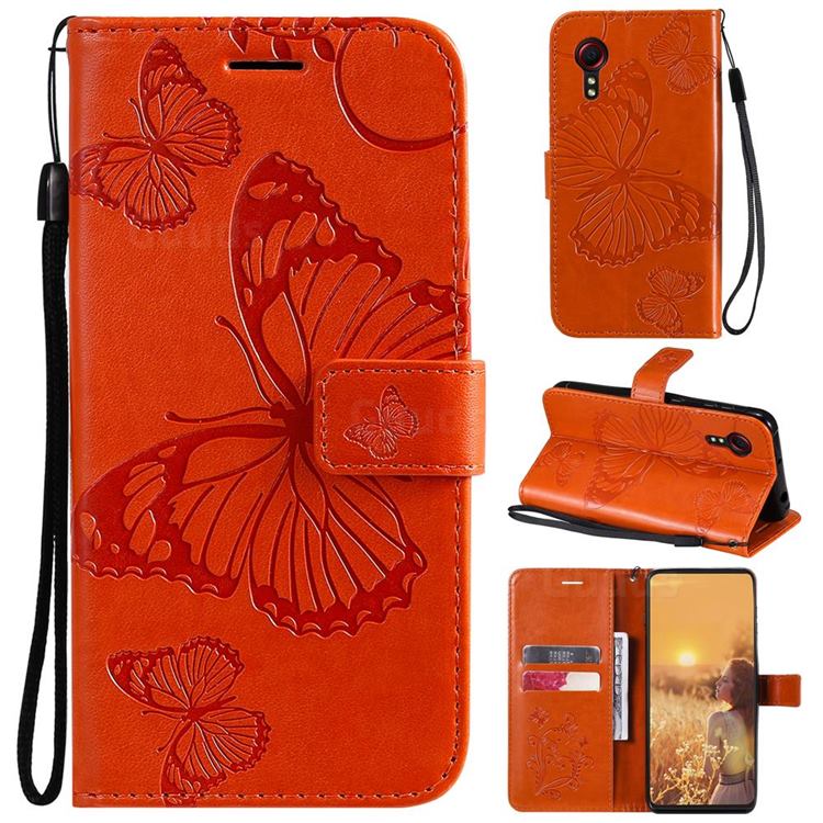 Embossing 3D Butterfly Leather Wallet Case for Samsung Galaxy Xcover 5 - Orange