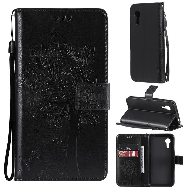 Embossing Butterfly Tree Leather Wallet Case for Samsung Galaxy Xcover 5 - Black