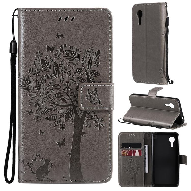 Embossing Butterfly Tree Leather Wallet Case for Samsung Galaxy Xcover 5 - Grey