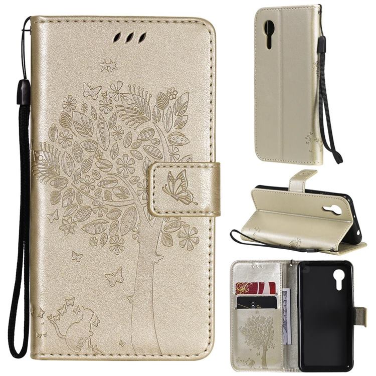 Embossing Butterfly Tree Leather Wallet Case for Samsung Galaxy Xcover 5 - Champagne