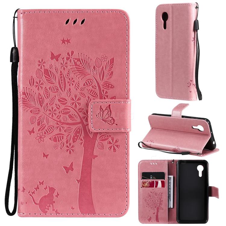 Embossing Butterfly Tree Leather Wallet Case for Samsung Galaxy Xcover 5 - Pink