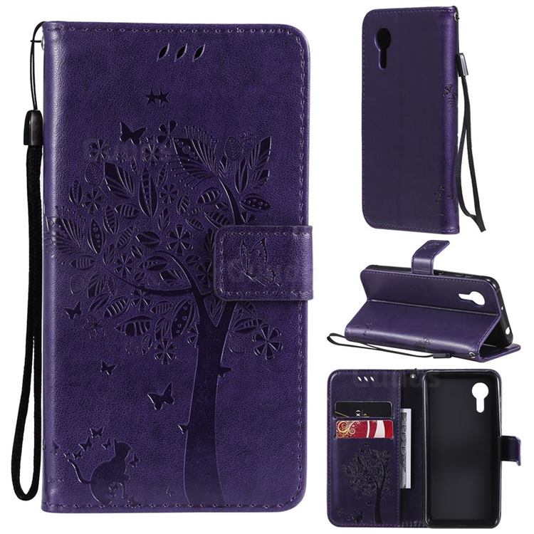 Embossing Butterfly Tree Leather Wallet Case for Samsung Galaxy Xcover 5 - Purple