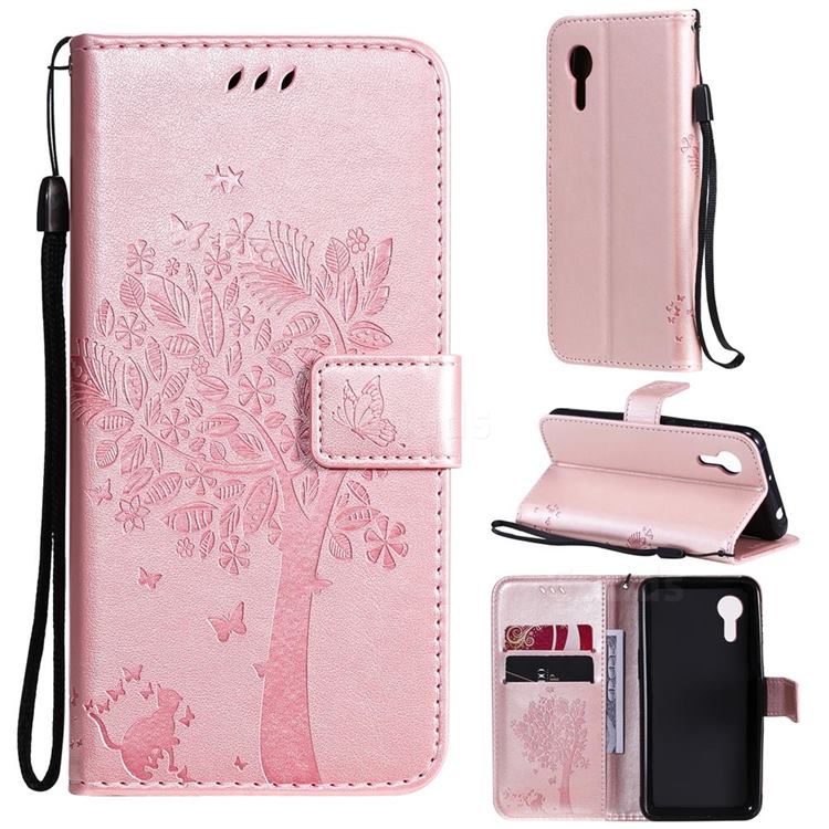 Embossing Butterfly Tree Leather Wallet Case for Samsung Galaxy Xcover 5 - Rose Pink