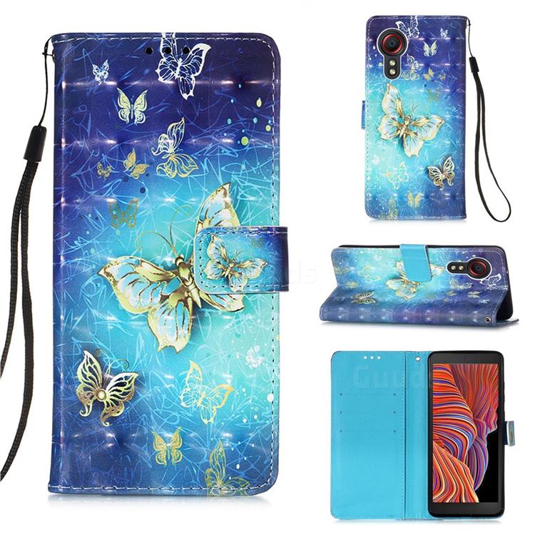 Gold Butterfly 3D Painted Leather Wallet Case for Samsung Galaxy Xcover 5