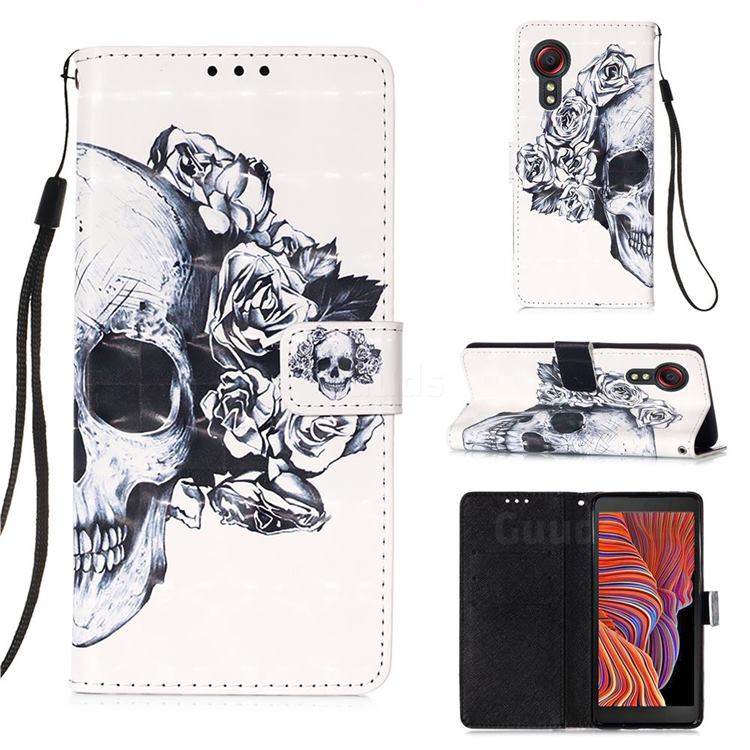 Skull Flower 3D Painted Leather Wallet Case for Samsung Galaxy Xcover 5
