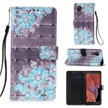 Blue Flower 3D Painted Leather Wallet Case for Samsung Galaxy Xcover 5