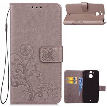 Embossing Imprint Four-Leaf Clover Leather Wallet Case for HTC 10 Evo / HTC Bolt - Grey