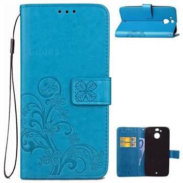 Embossing Imprint Four-Leaf Clover Leather Wallet Case for HTC 10 Evo / HTC Bolt - Blue
